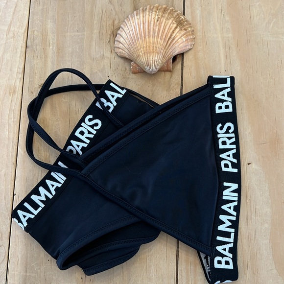 💋 BALMAIN Paris Triangle Top Elastic Banded Logo Bikini Set Matching Bottoms - Picture 1 of 6